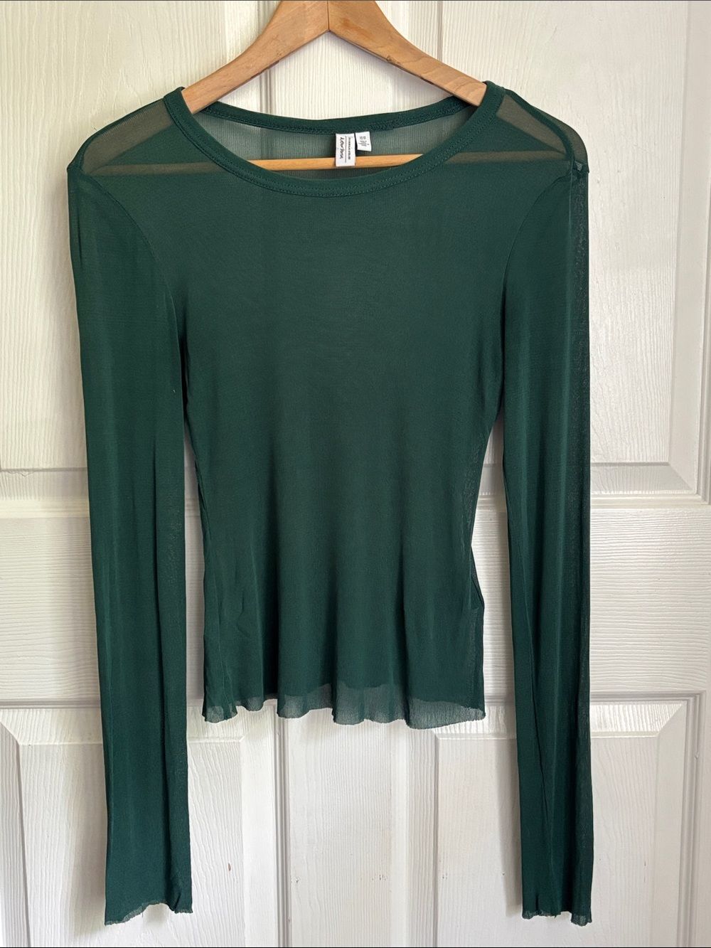 & Other Stories green sheer long sleeve top raw hem size XS Festival Beach Party